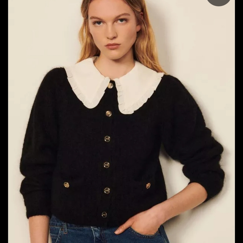 Sandro Black Cardigan with Detachable Collar